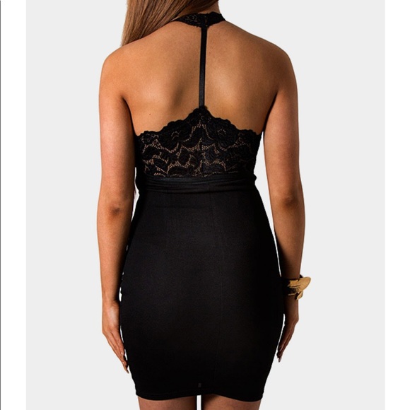 🖤Black Lace Cut Out Halter Mini - Picture 3 of 4